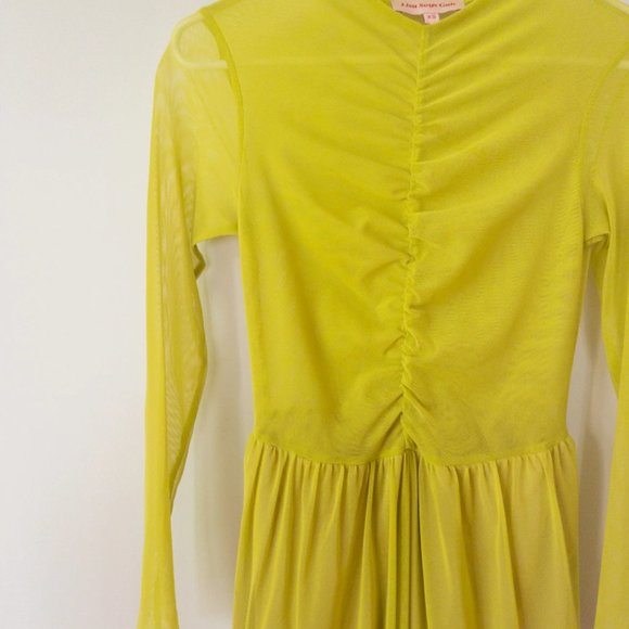 Lisa Says Gah XS "Elenor" Midi Mock Neck Sheer Chartreuse Dress - Picture 2 of 5